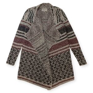 Lucky Brand Marled Open Draped Cardigan in Burgundy, Black & Cream - S